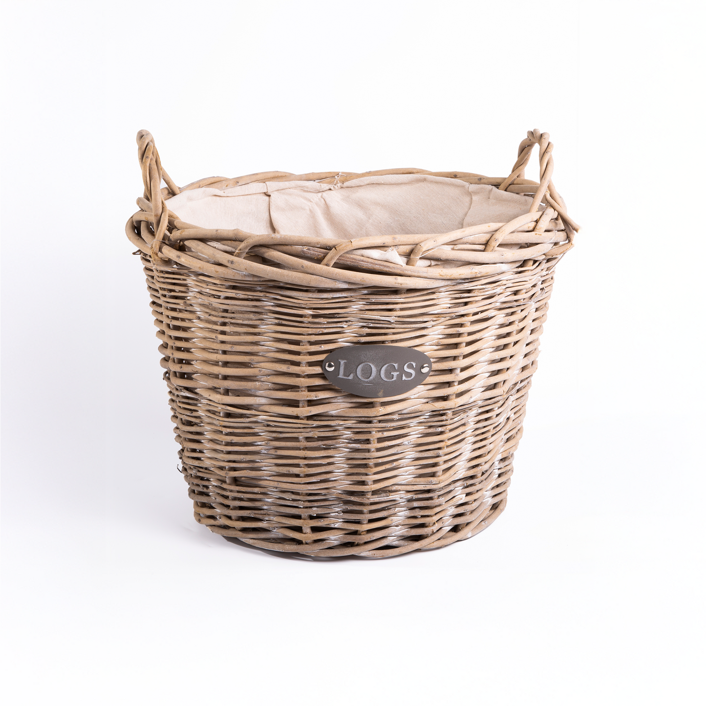 Antique Wash Round Wicker Log Basket with Lining
