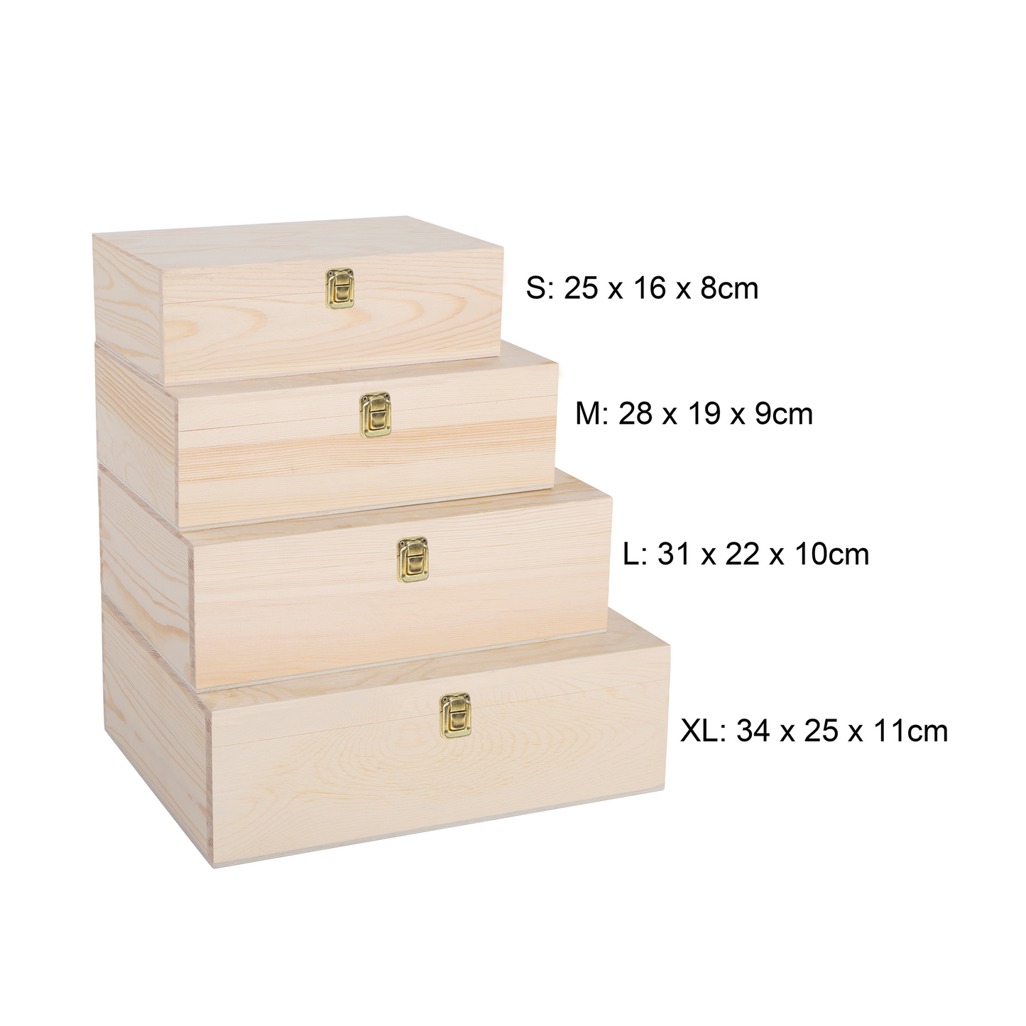 Wooden Box Hamper with Hinged Lid – Short Version - 5 Sizes