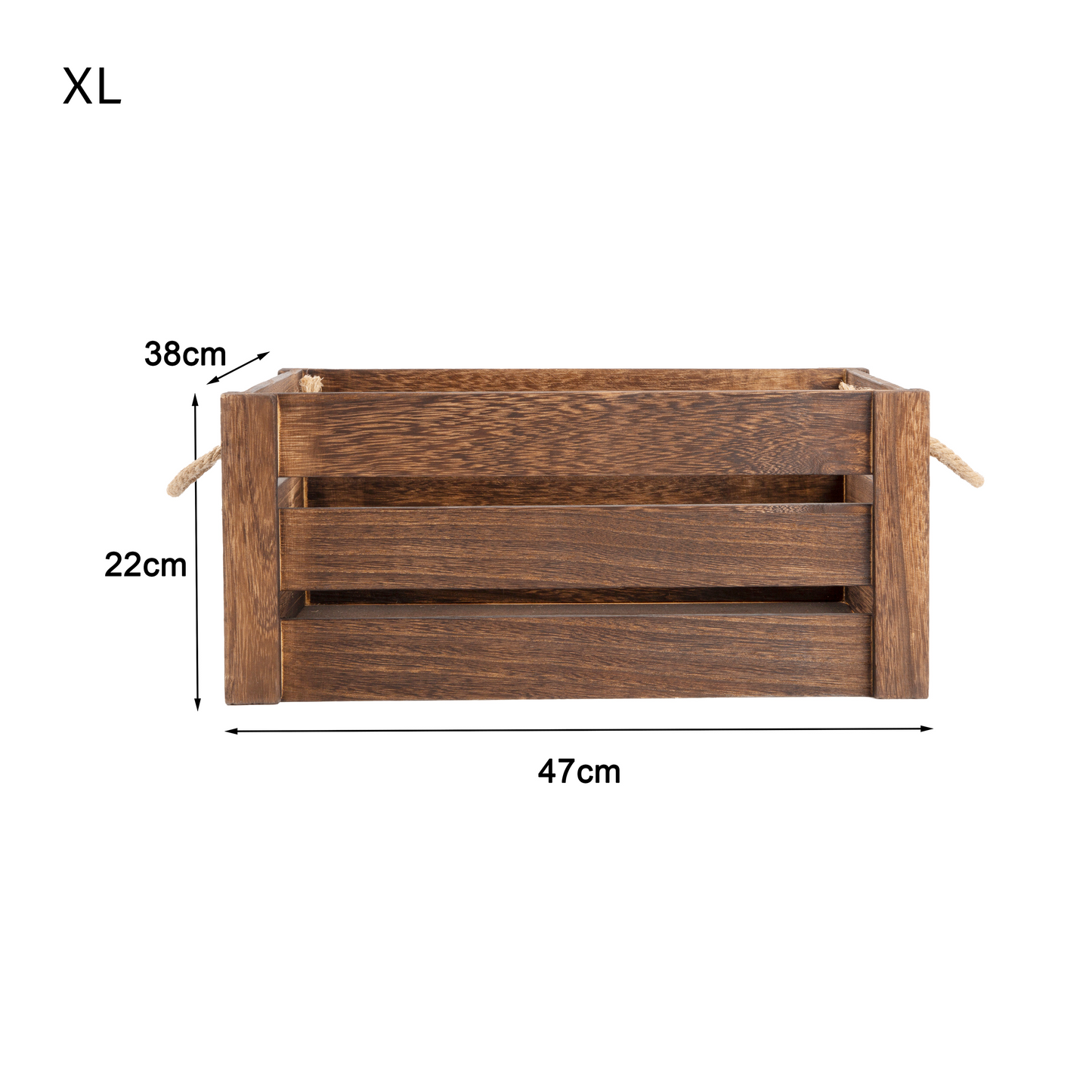 Brown Rope Handled Wooden Storage Crate - 3 Sizes