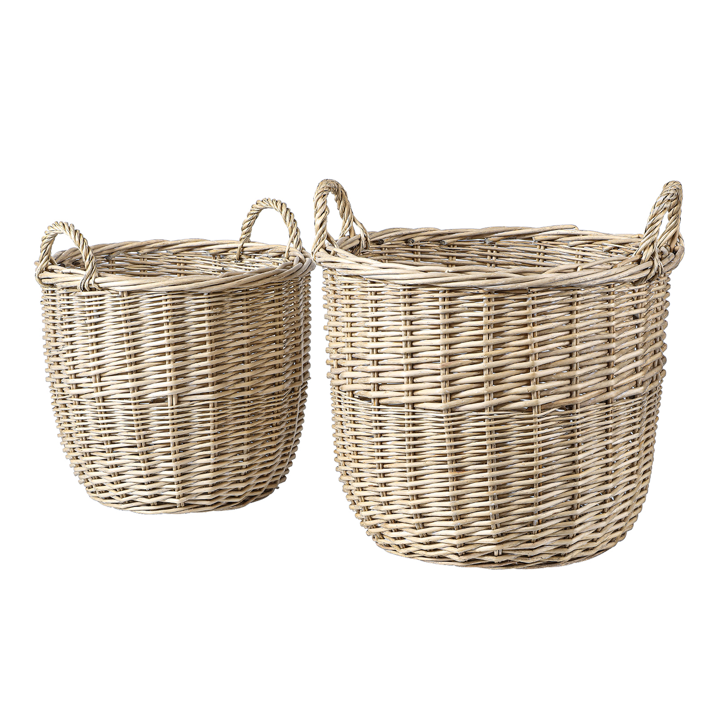 Antique Wash Round Wicker Storage Basket - 2 Sizes