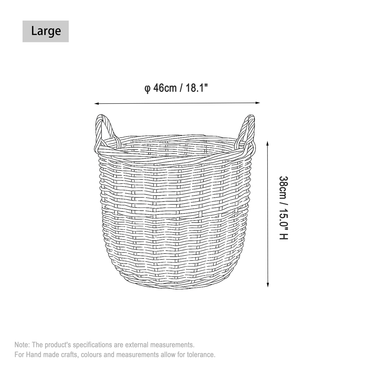 Antique Wash Round Wicker Storage Basket - 2 Sizes