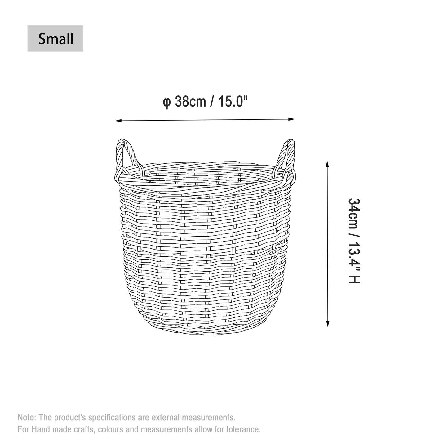 Antique Wash Round Wicker Storage Basket - 2 Sizes