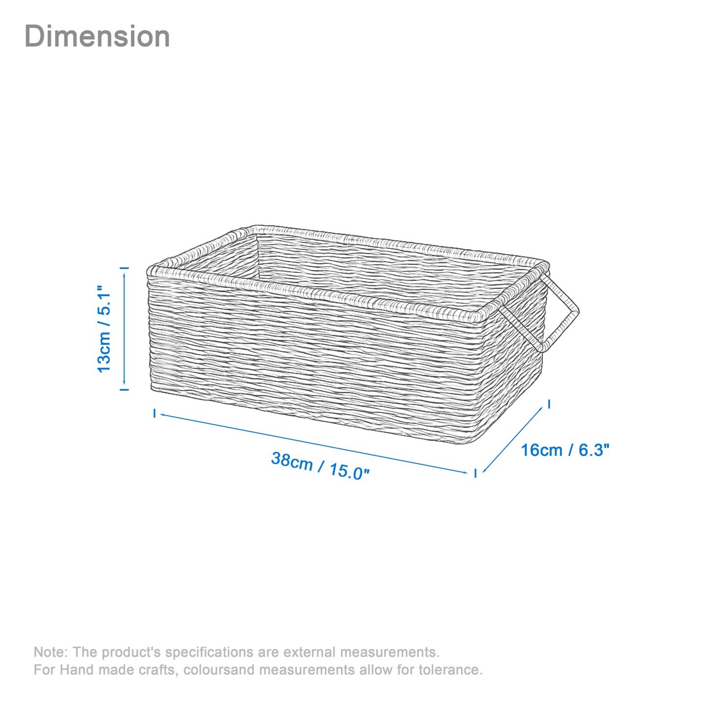 Narrow Paper Rope Storage Basket with Handle