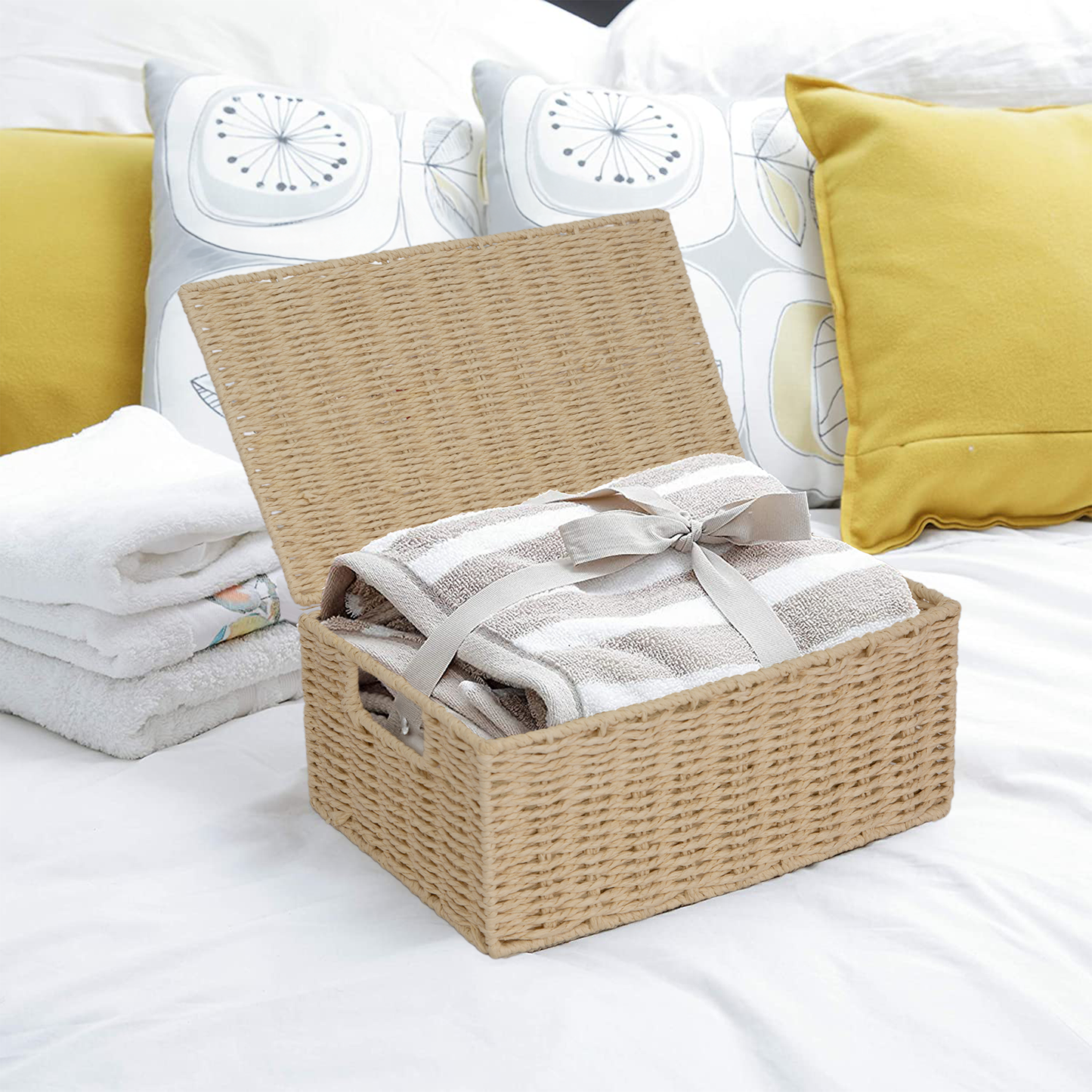 Beige Paper Rope Storage Hamper Basket - 3 Sizes