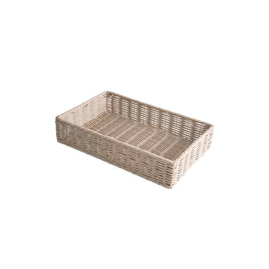 Beige Wicker-Style Storage Basket Tray - 2 Sizes