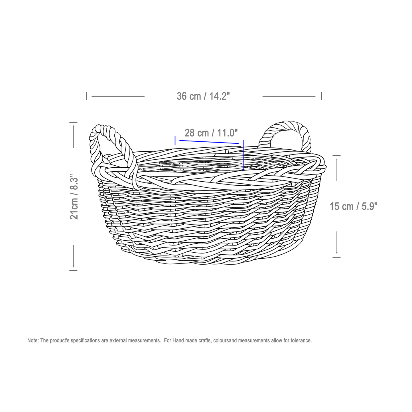 Wicker Gift Packing Basket with Heart Decoration - Grey / White