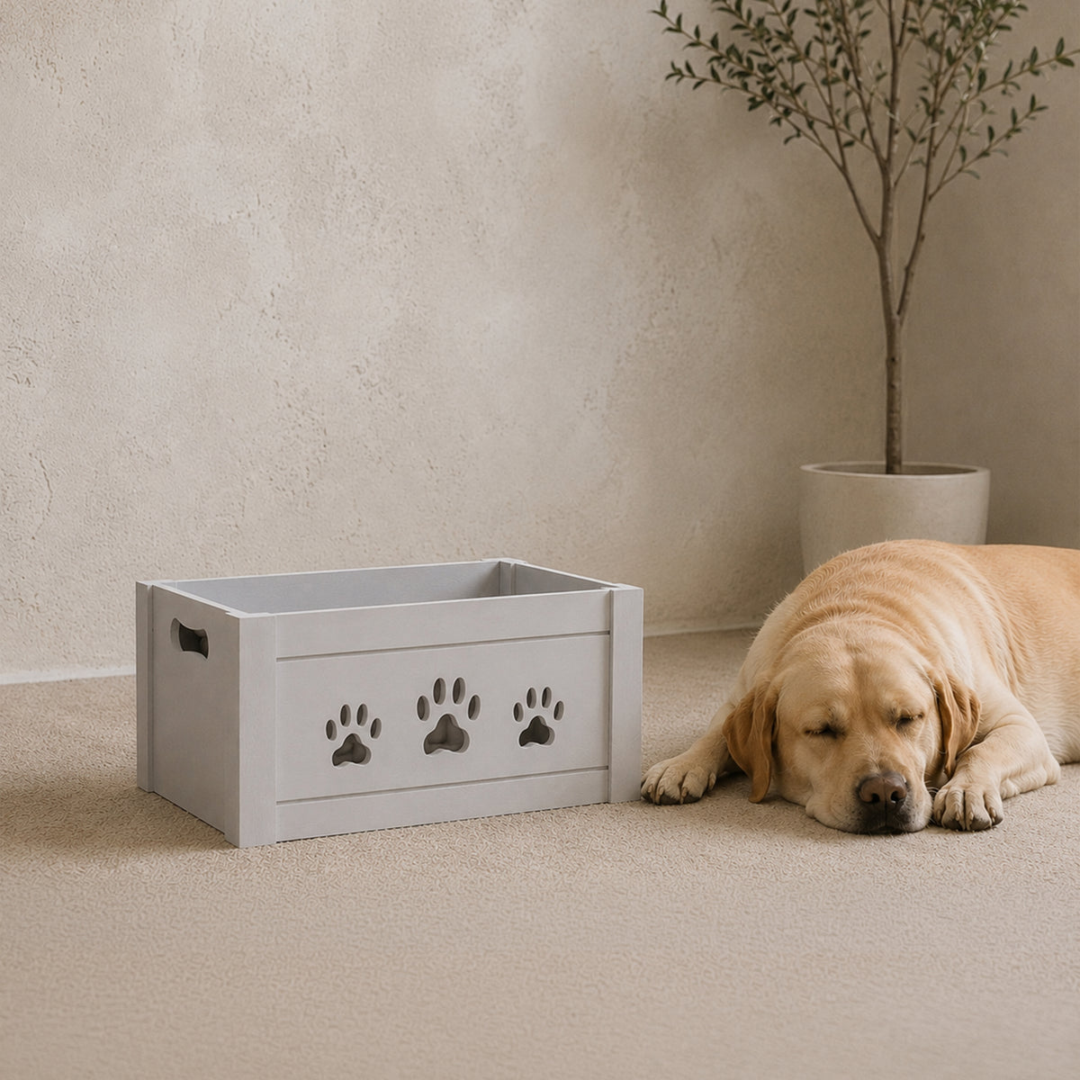 Grey Wooden Dog Toy Storage Box - 3 Sizes