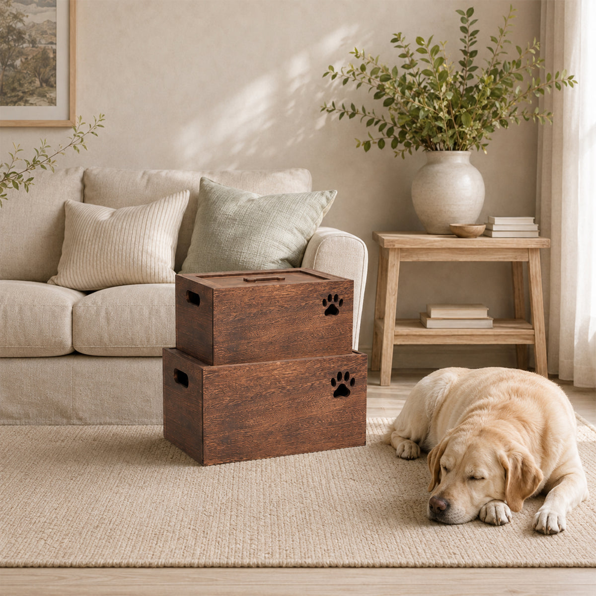 Brown Dog Toy Wooden Storage Box - 2 Sizes