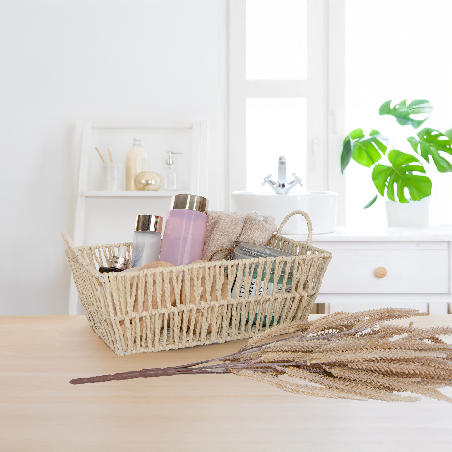 Storage Hamper Basket with Handle - Seagrass / Paper Rope