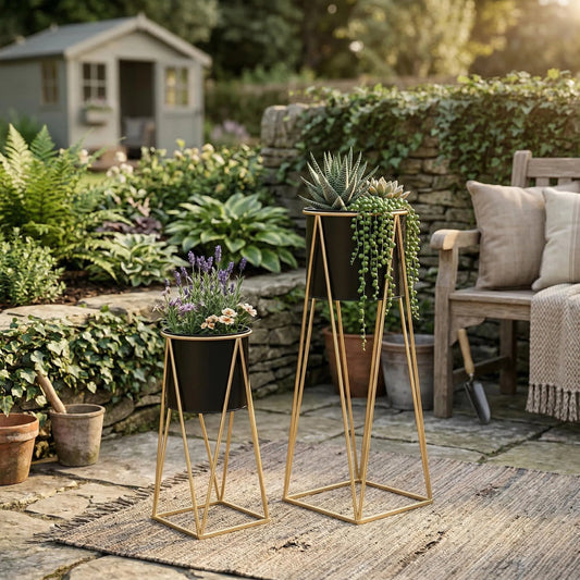Black Metal Planter with Stand - Set (L+M)