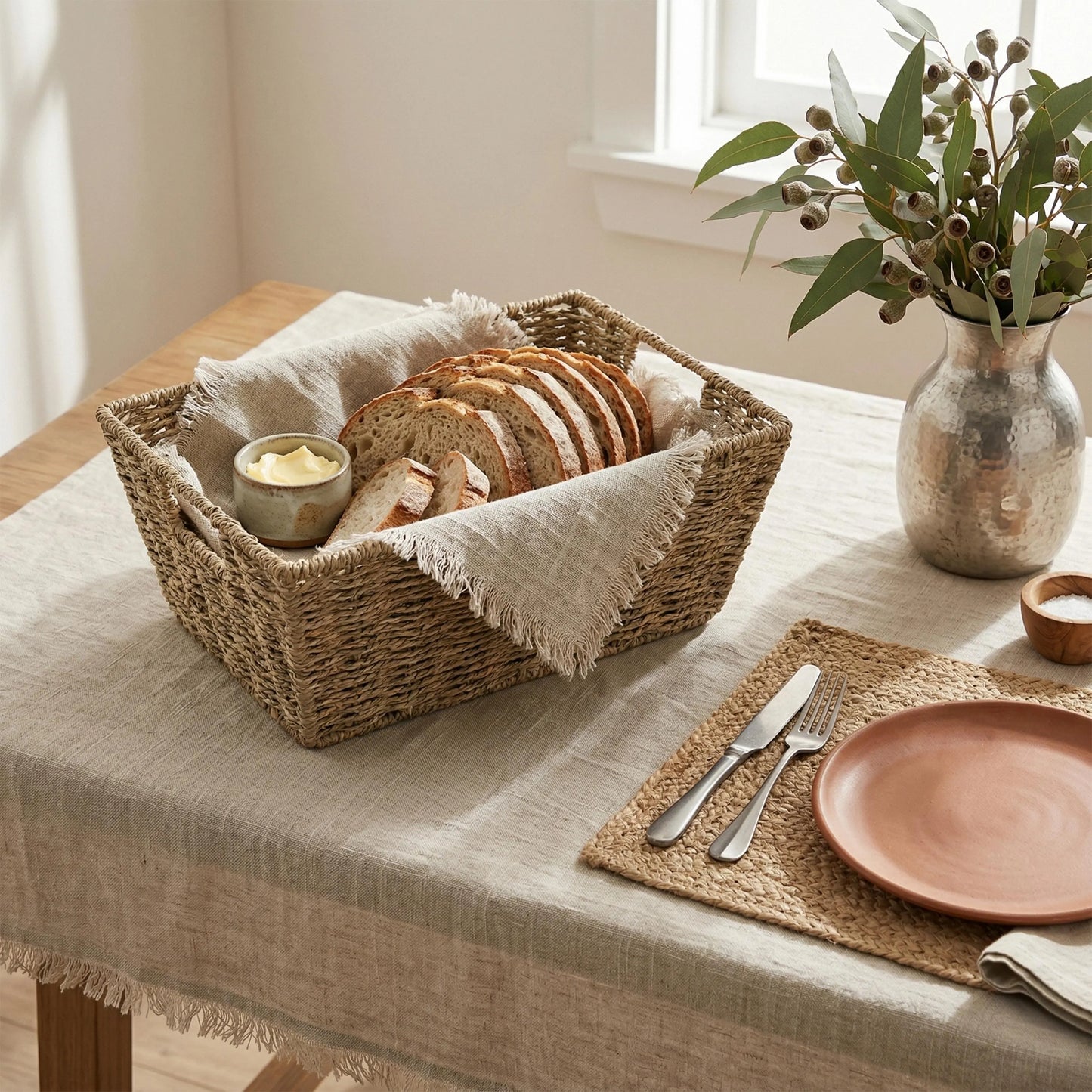 Tapered Seagrass Storage Basket Tray - Pack of 3