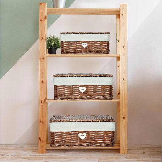 Brown Wicker Storage Hamper Basket with Lining – Short Version - Set (L+M+S)