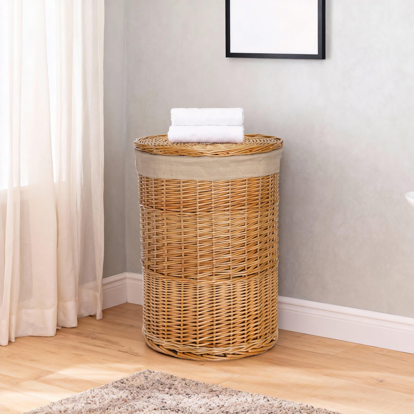Double Steamed Round Wicker Laundry Basket with Lining - Set (L+S)