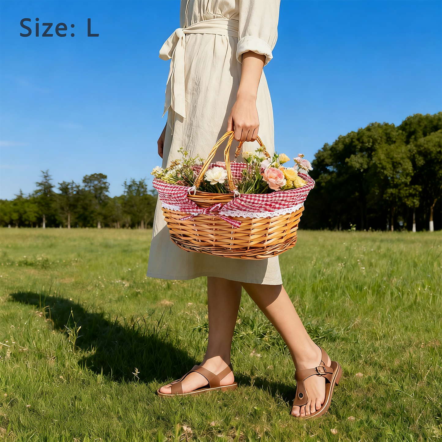 Light Steamed Swing Handled Wicker Shopper Basket with Lining - 2 Sizes