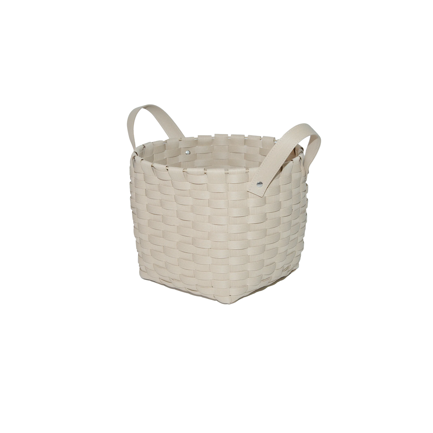 Light Beige Wicker-Style Storage Basket with Handle