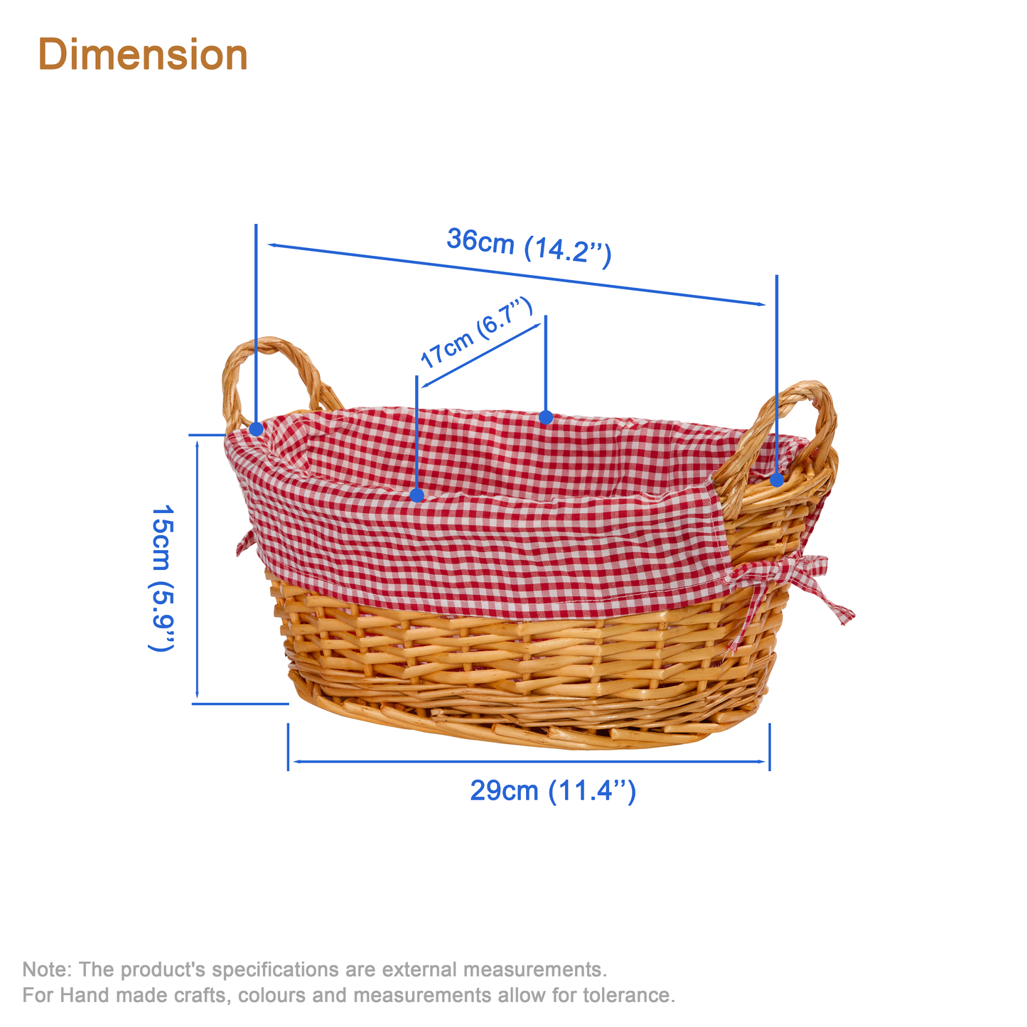 Light Steamed Oval Wicker Basket with Checked Lining