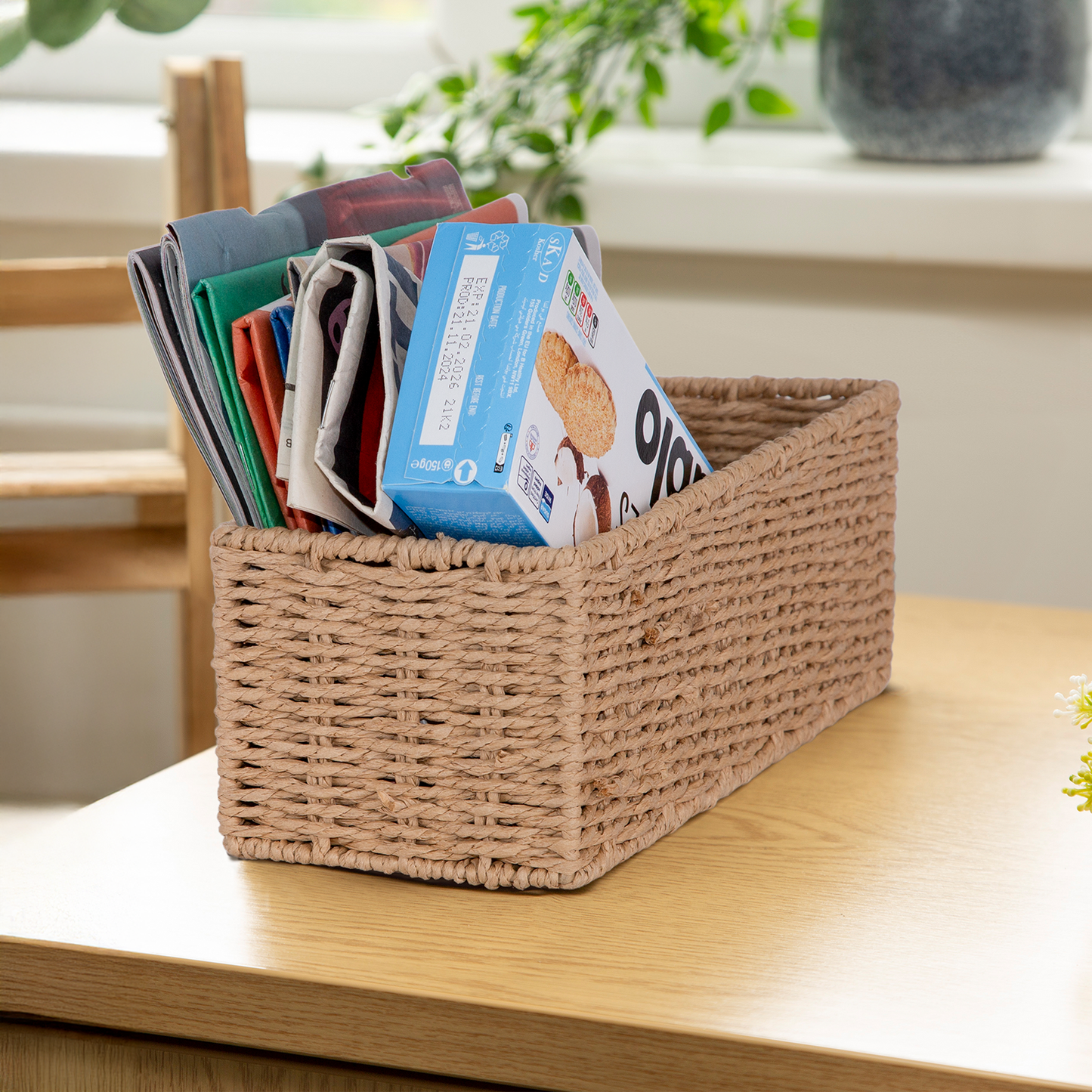 Narrow Beige Paper Rope Storage Basket