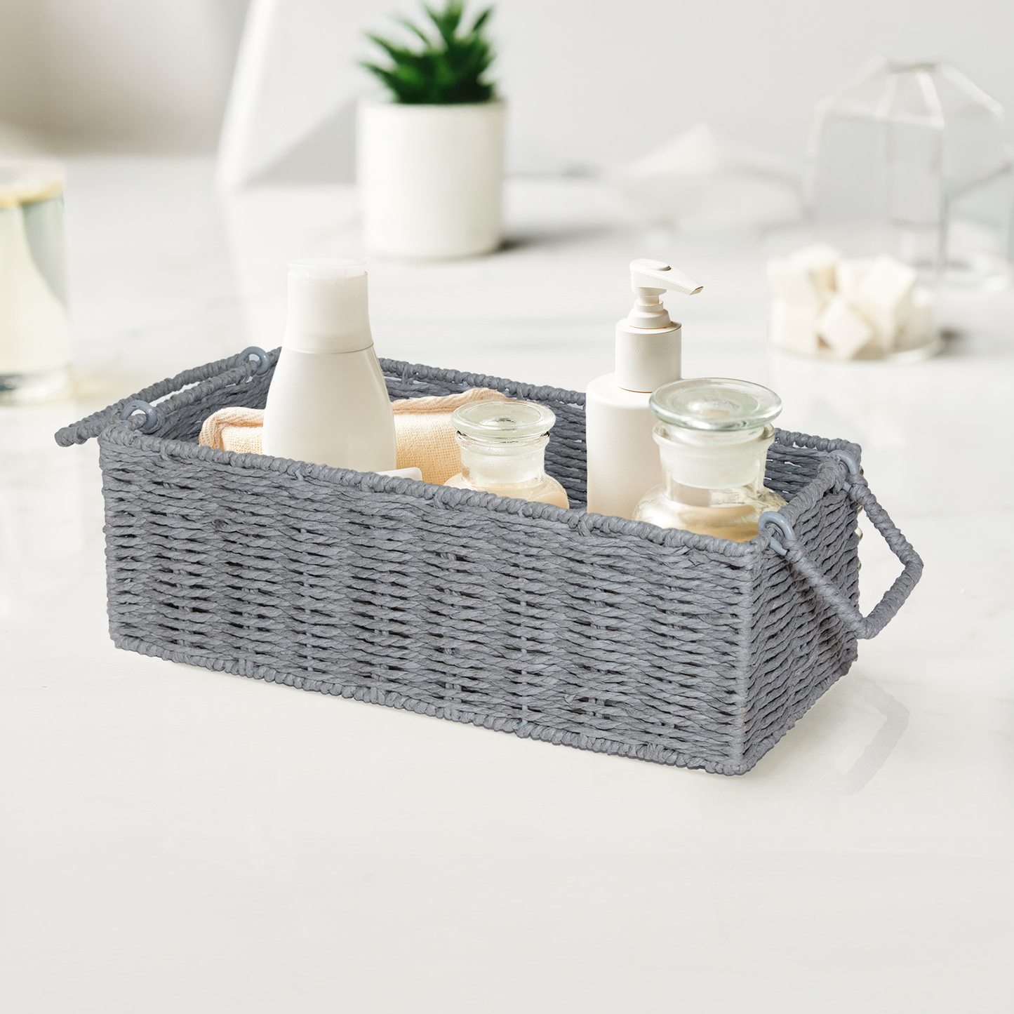 Narrow Paper Rope Storage Basket with Handle
