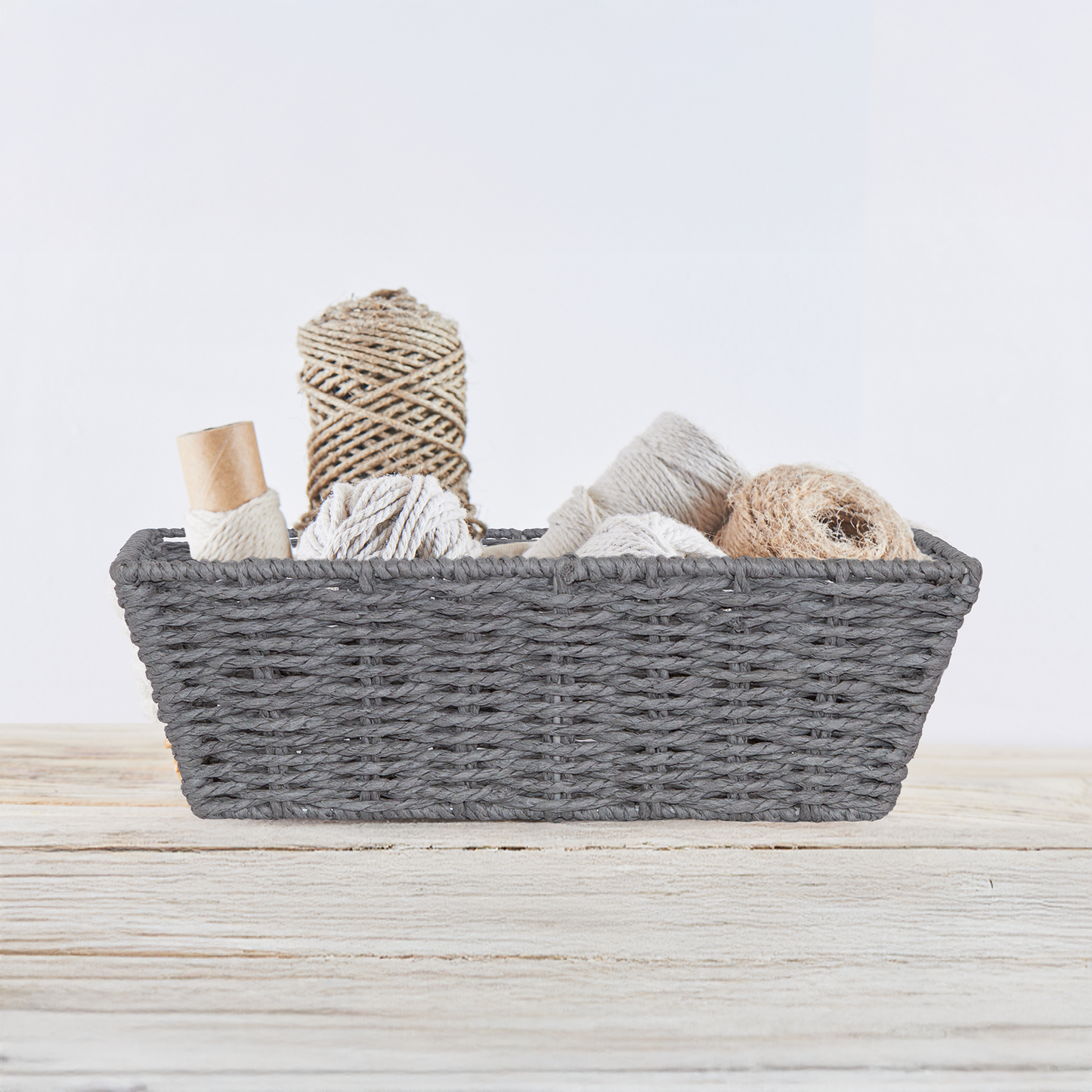 Paper Rope Storage Hamper Basket - Grey / Beige / White
