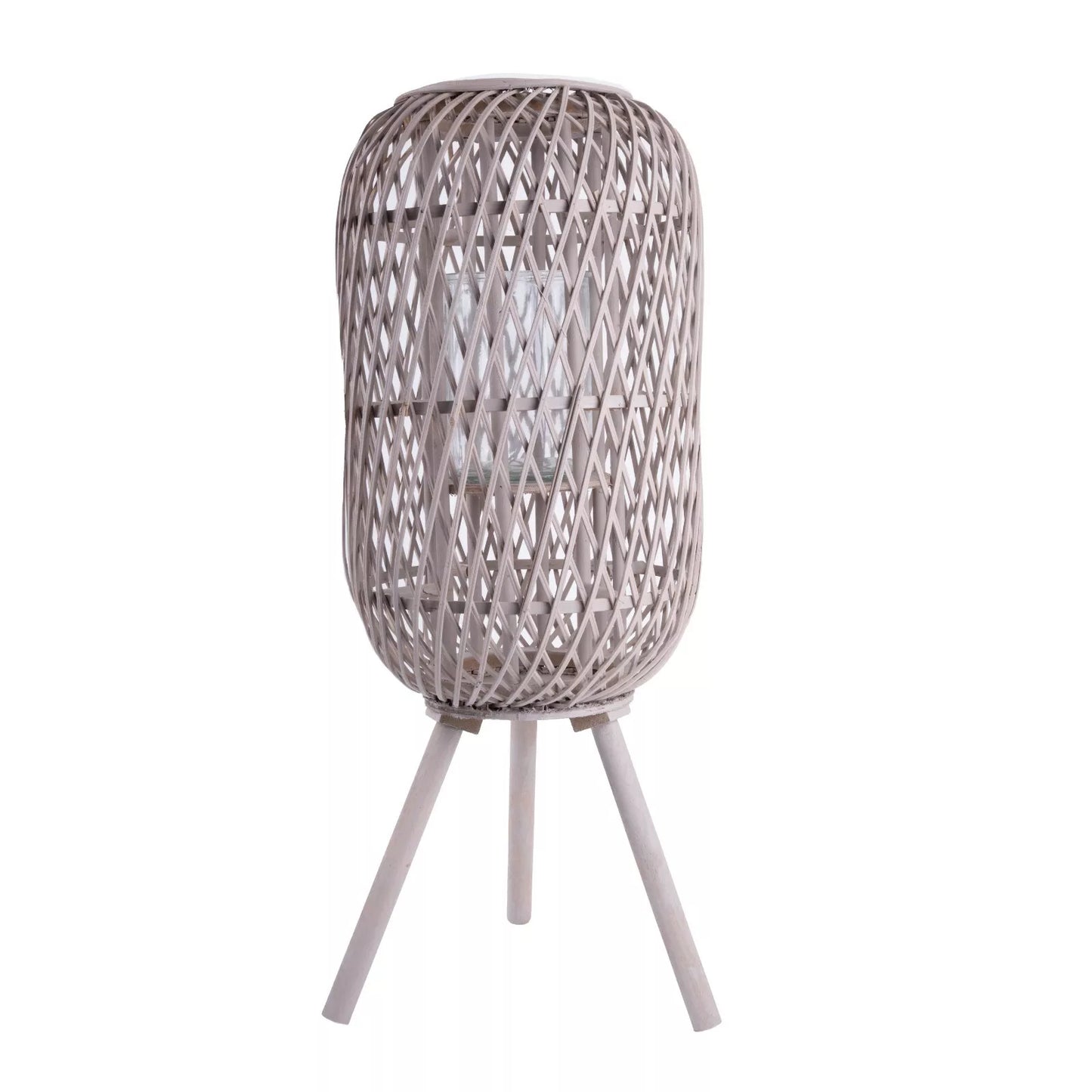 Bamboo Tripod Lantern Candle Holder - Grey / Brown