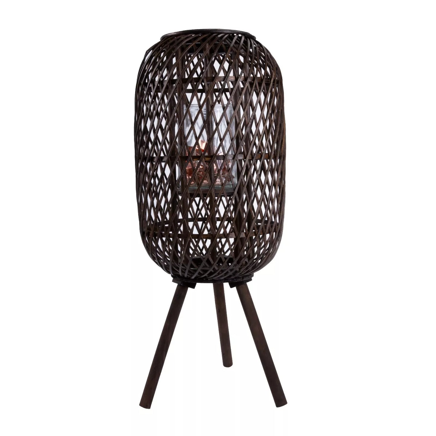 Bamboo Tripod Lantern Candle Holder - Grey / Brown