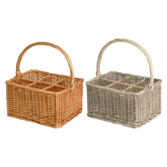 6 Bottle Wicker Wine Carrier Basket - Light Steamed / Antique Wash