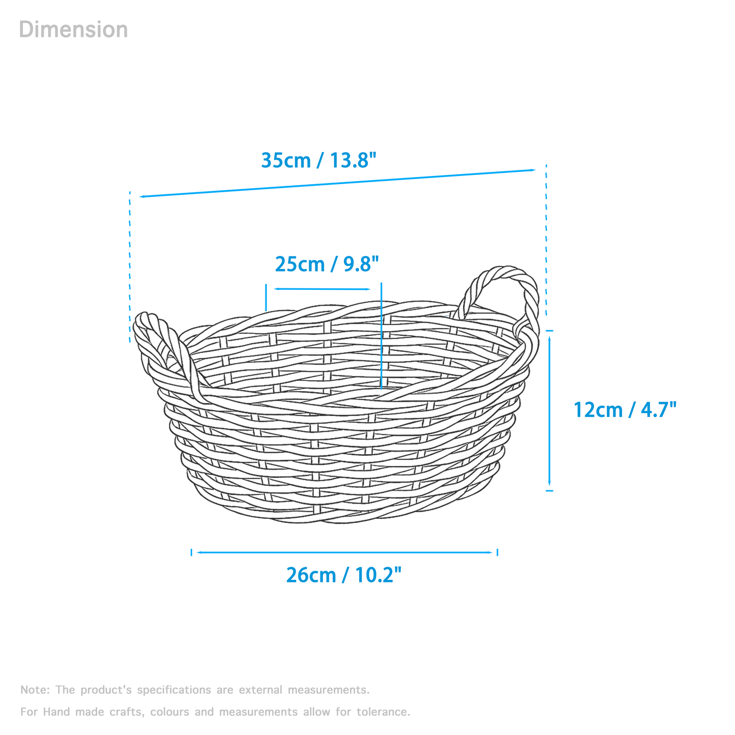 Small Wicker Gift Packing Basket with Heart Decoration - Grey / White / Brown