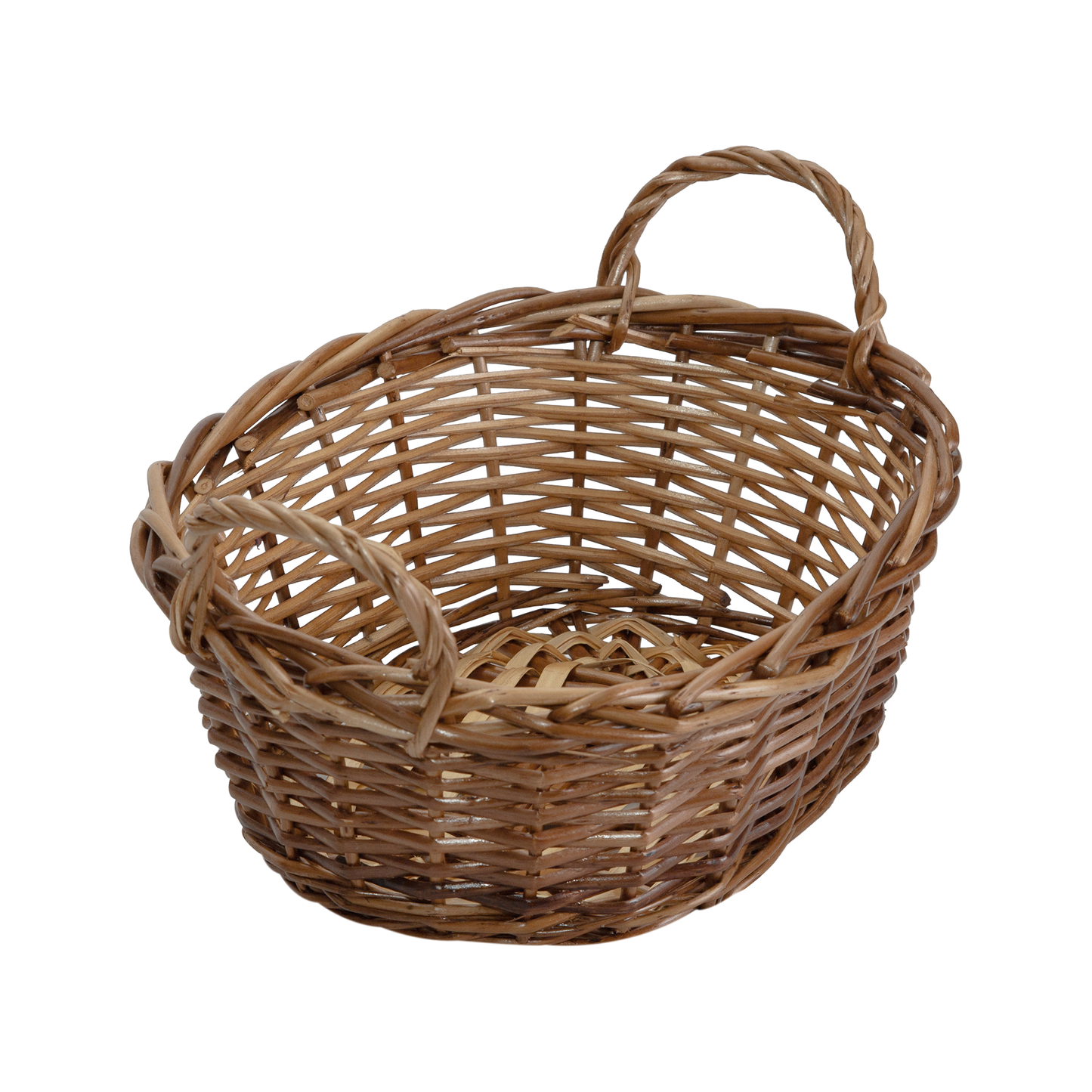 Small Wicker Gift Packing Basket with Heart Decoration - Grey / White / Brown