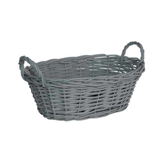 Small Wicker Gift Packing Basket with Heart Decoration - Grey / White / Brown