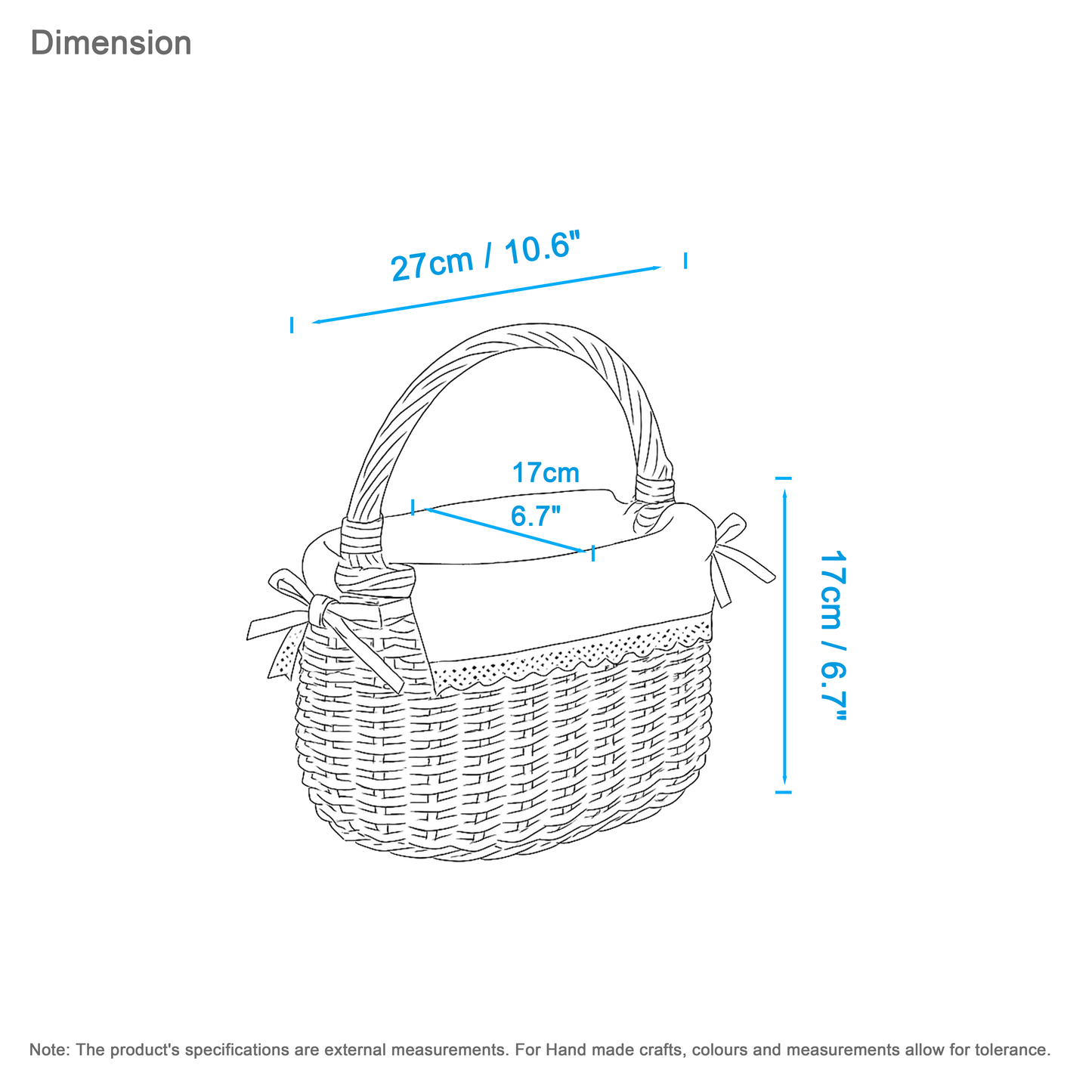 White Coracle Wicker Shopper Basket with Pink Lace Lining