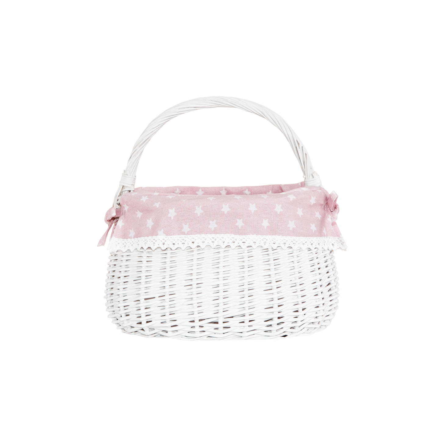White Coracle Wicker Shopper Basket with Pink Lace Lining