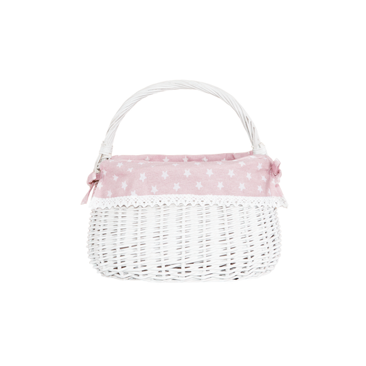 White Coracle Wicker Shopper Basket with Pink Lace Lining