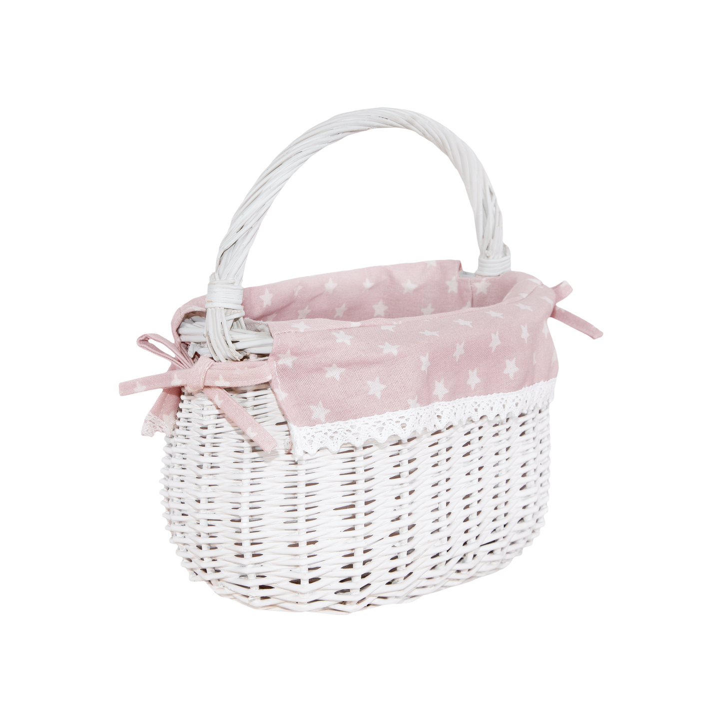 White Coracle Wicker Shopper Basket with Pink Lace Lining