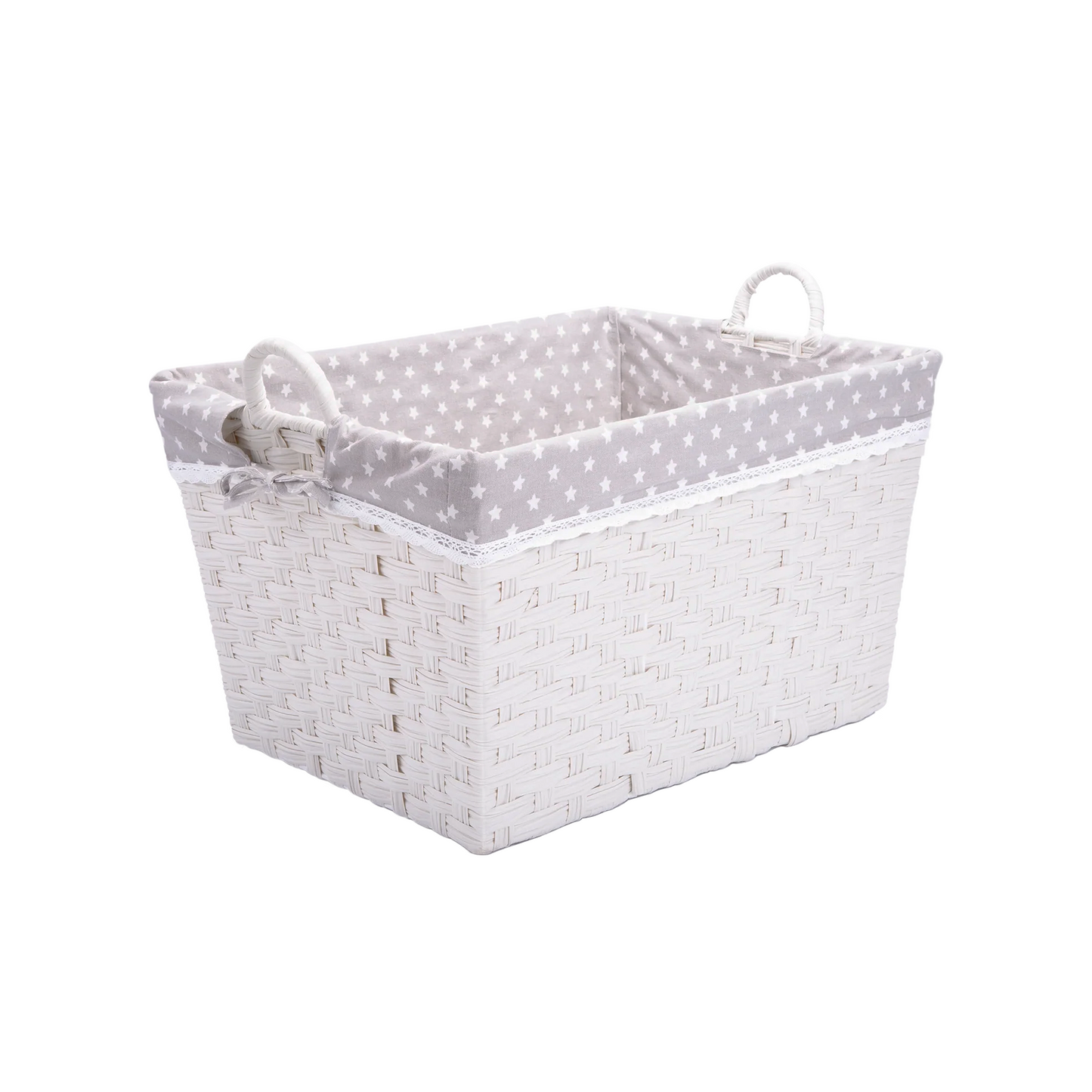 White Wicker-Style Storage Basket with Grey Lining