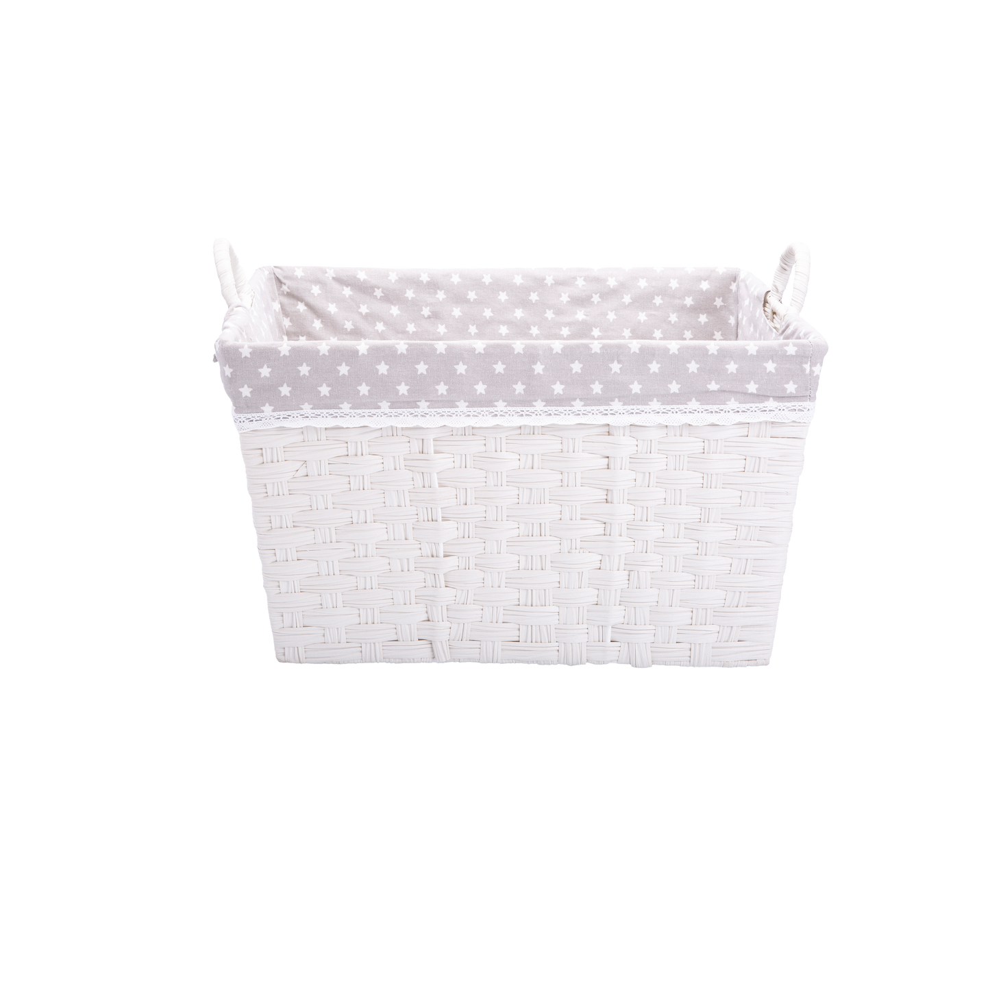 White Wicker-Style Storage Basket with Grey Lining