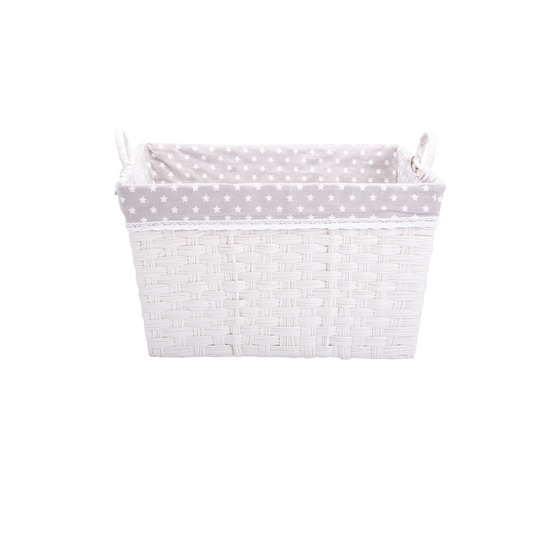 White Wicker-Style Storage Basket with Grey Lining