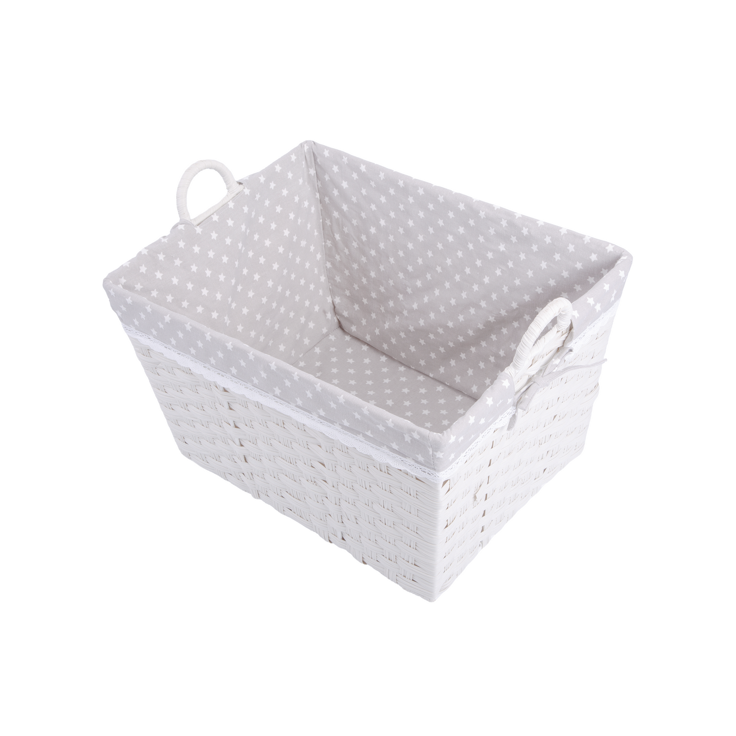 White Wicker-Style Storage Basket with Grey Lining