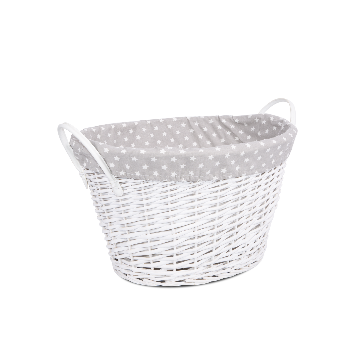 Grey Oval Wicker Storage Wash Basket with Lining - Grey / White