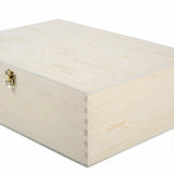 Natural Finish Wooden Storage Box DIY Crate With Hinged Lid And Locking Clasp