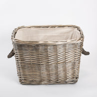 BH Strong Rectangular Natural Wicker Log/Storage Lined  Basket With Rope Handles