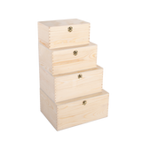 Natural Finish Wooden Storage Box DIY Crate With Hinged Lid And Locking Clasp