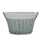 Faux Leather Handle Grey Painted Wicker Storage Basket Laundry Basket Toys Box