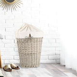 Wicker Laundry Basket Hamper With Cotton Liner Drawstring Close Bathroom Storage