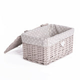 Natural Wicker Storage Basket With Lid & Cotton Liner Grey Color Home Organizer