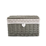 Natural Wicker Storage Basket With Lid & Cotton Liner Grey Color Home Organizer
