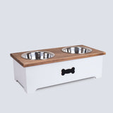 Luxury Dog Food Feeding Stand Station Stainless Double Raised  Bowls Wooden
