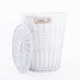 White Oval Matt Wicker Laundry Basket Cotton Lining With Lid
