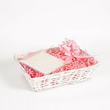 New Born Baby Christening Gift Hamper Wicker Basket Shredded Paper Cello Wrap Pu