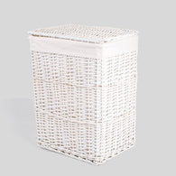 Premium White Wicker Laundry Basket With Liner With Lid Bathroom Storage