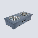 2020 Luxury Dog Food Feeding Stand Station Stainless Double Raised  Bowls Wooden